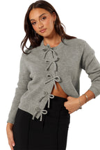 Gray Ribbed Knit Cardigan For Women