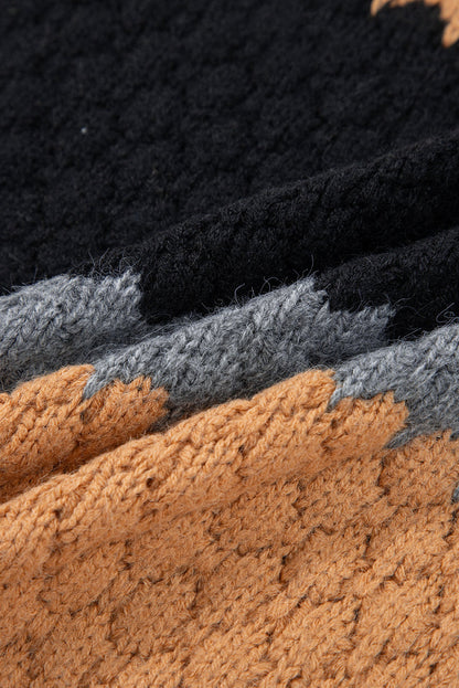 Khaki Color Block High Neck Sweater