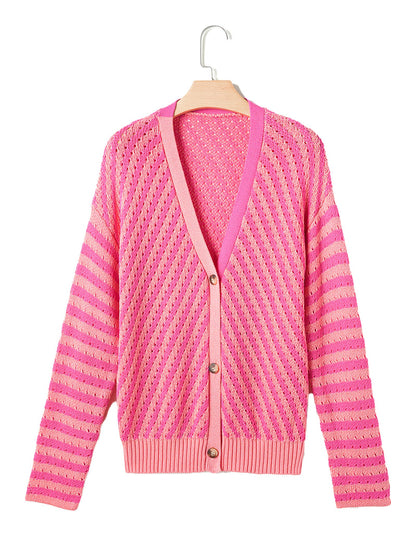 Pink Striped Cardigan For Trendy Style