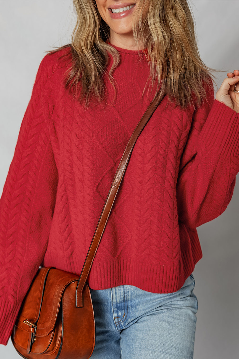 Fiery Red Cable Knit Sweater For Women