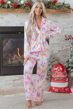 Womens Pink Bow Pajama Set For Comfort