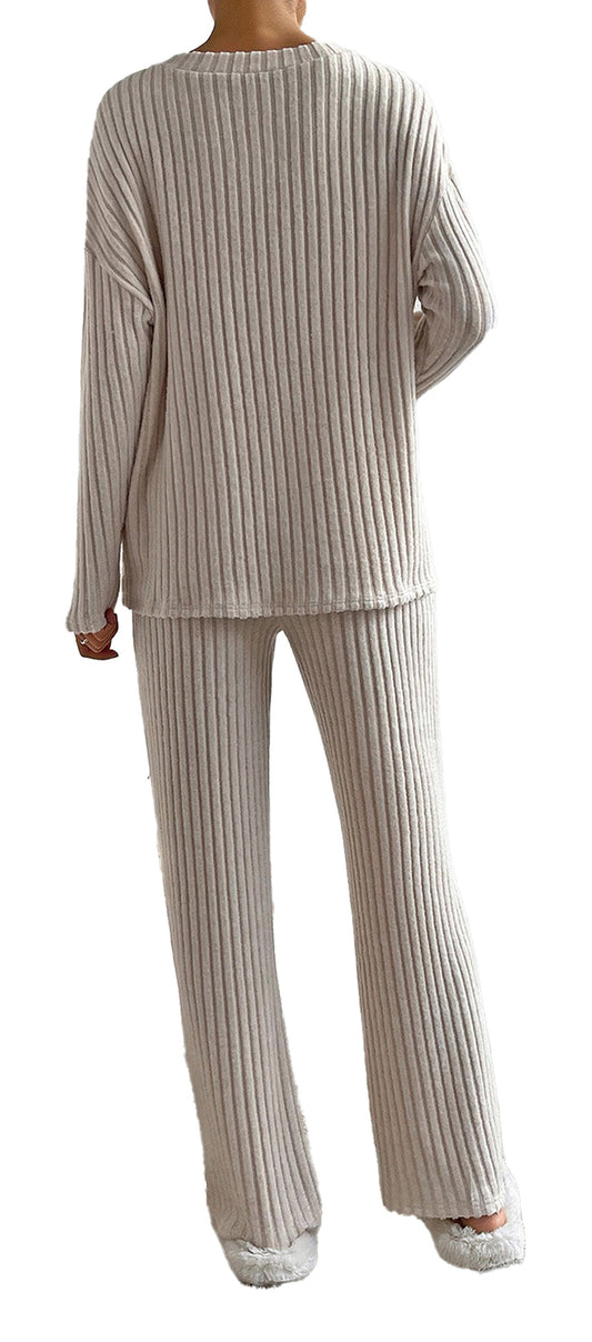 Khaki Ribbed Knit Two Piece Outfit