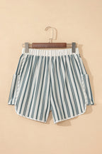 Gray Stripe Elastic Waist Cargo Pocket Casual Shorts