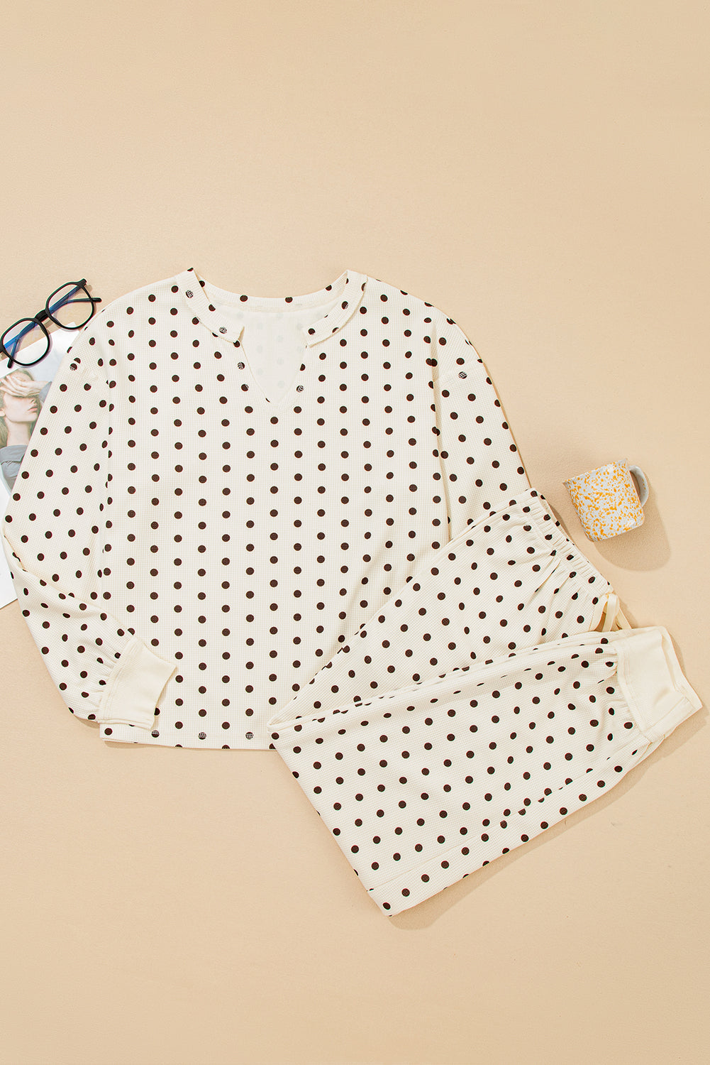 White Polka Dot Lounge Set For Comfort
