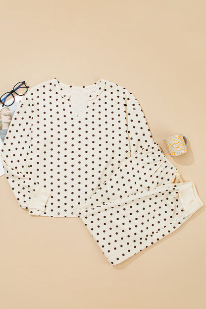 White Polka Dot Lounge Set For Comfort
