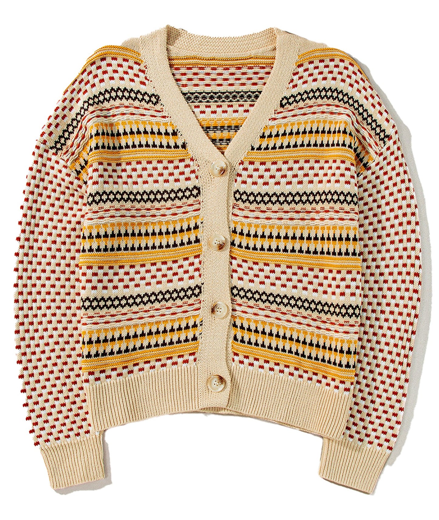 Khaki Buttoned V Neck Cropped Cardigan