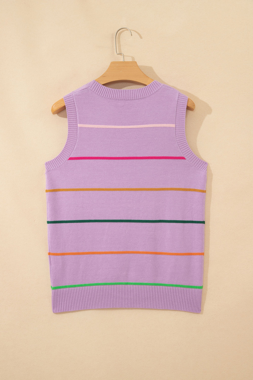 White Stripe Round Neck Knitted Sweater Tank