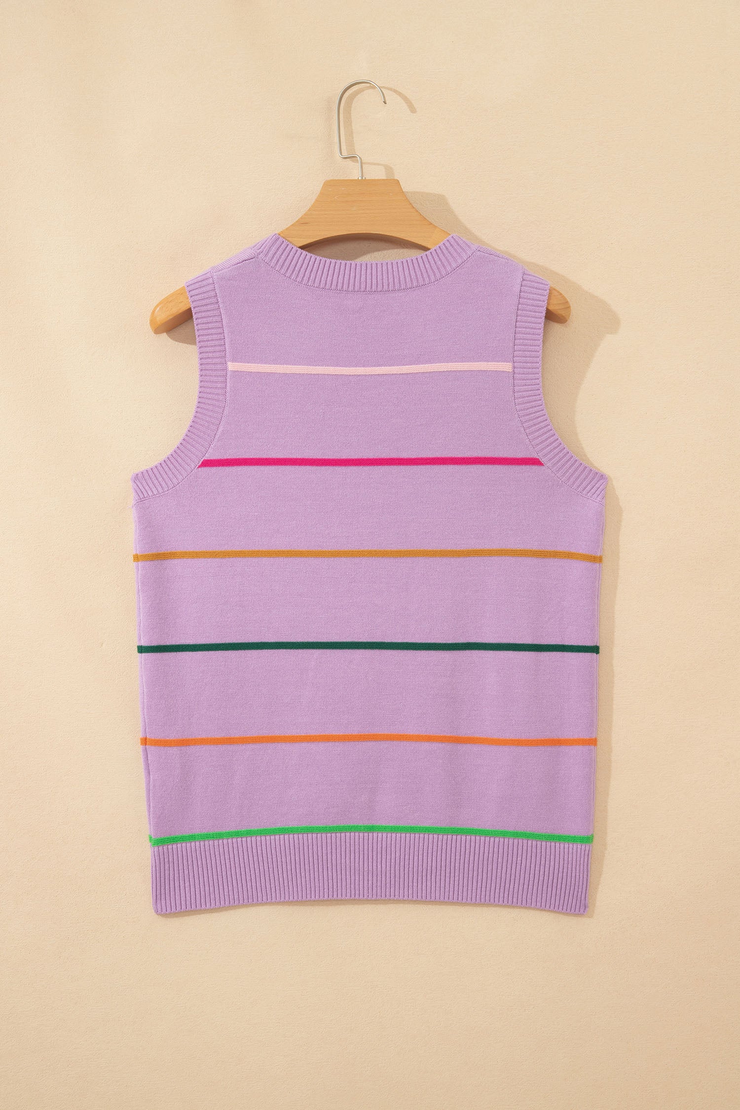 White Stripe Round Neck Knitted Sweater Tank