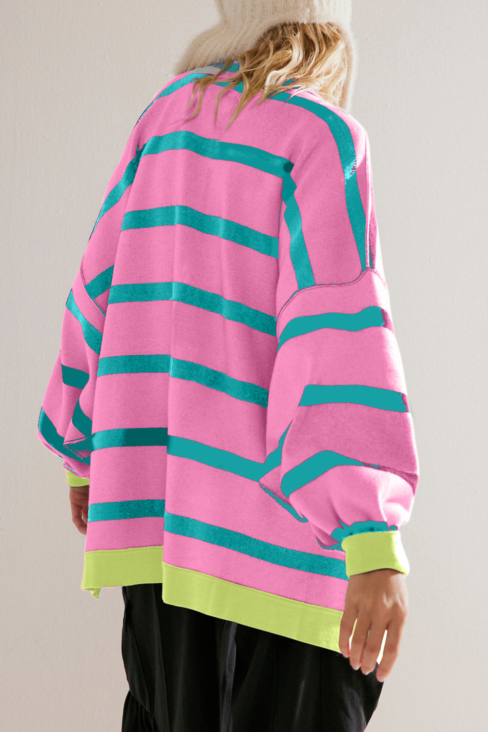 Pink Stripe Colorblock Cardigan For Trendy Style