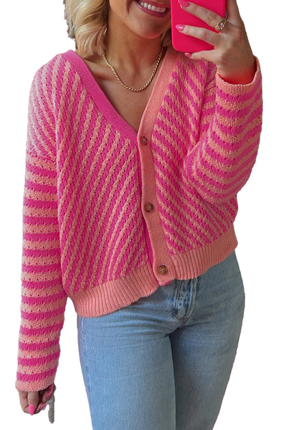 Pink Striped Cardigan For Trendy Style