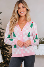 Pink Checkered Christmas Cardigan