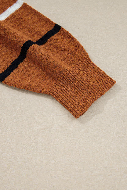 Brown Stripe Drop Shoulder Sweater
