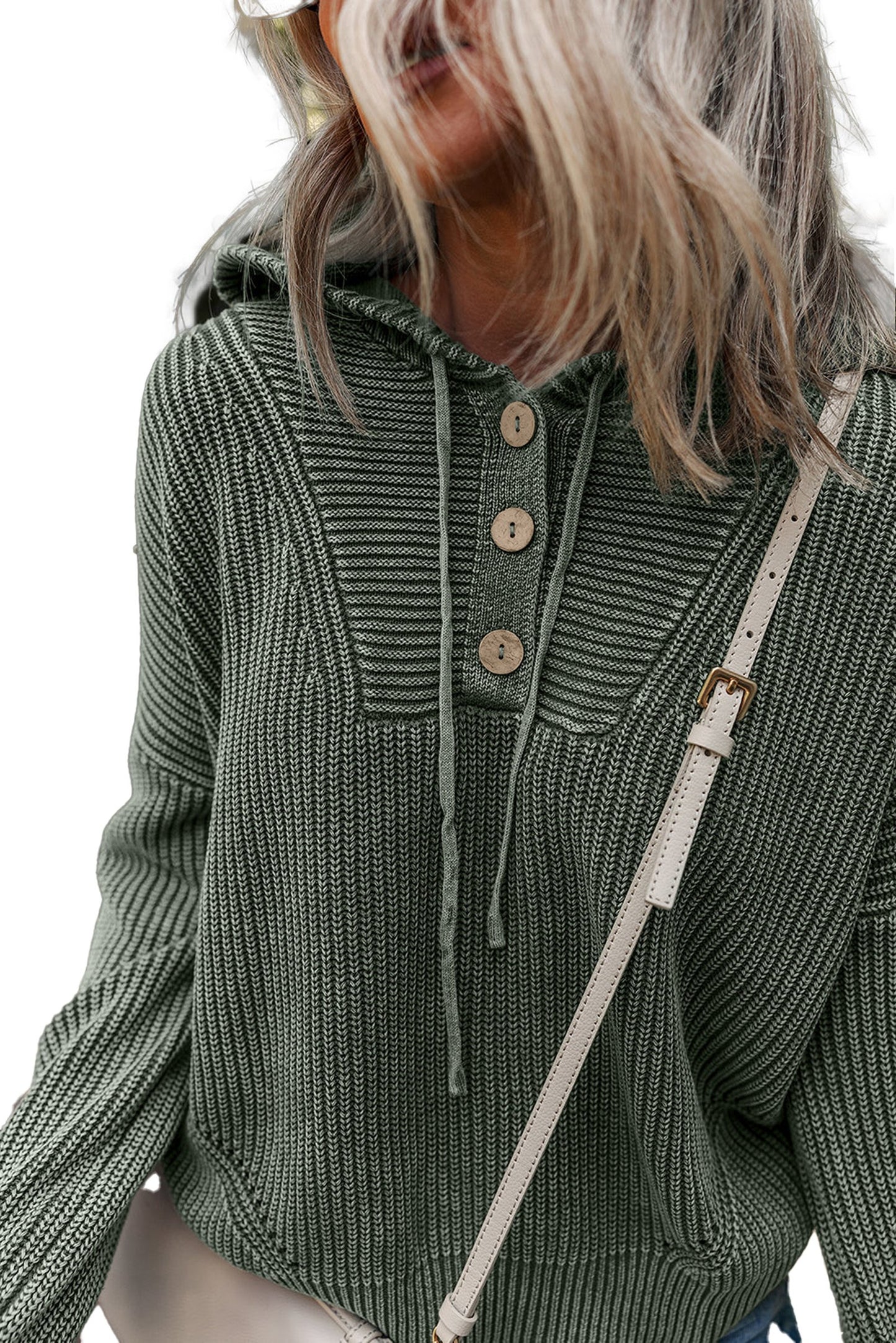 Mist Green Ribbed Hooded Sweater