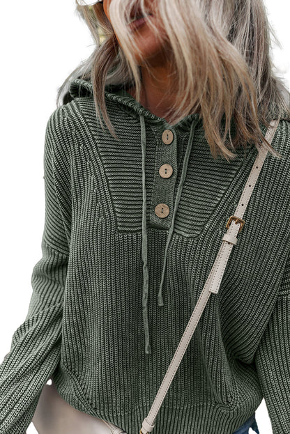 Mist Green Ribbed Hooded Sweater