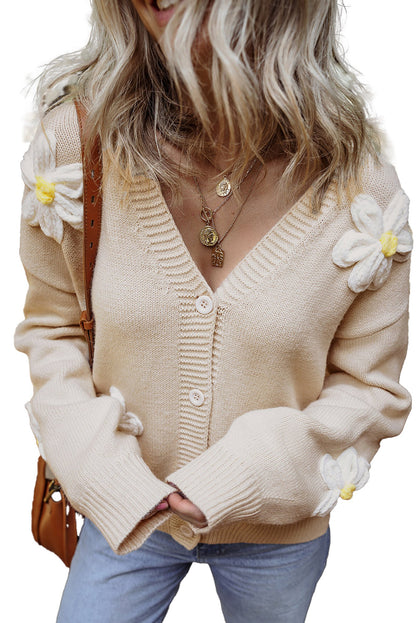 Flower Decor Button Front Cardigan