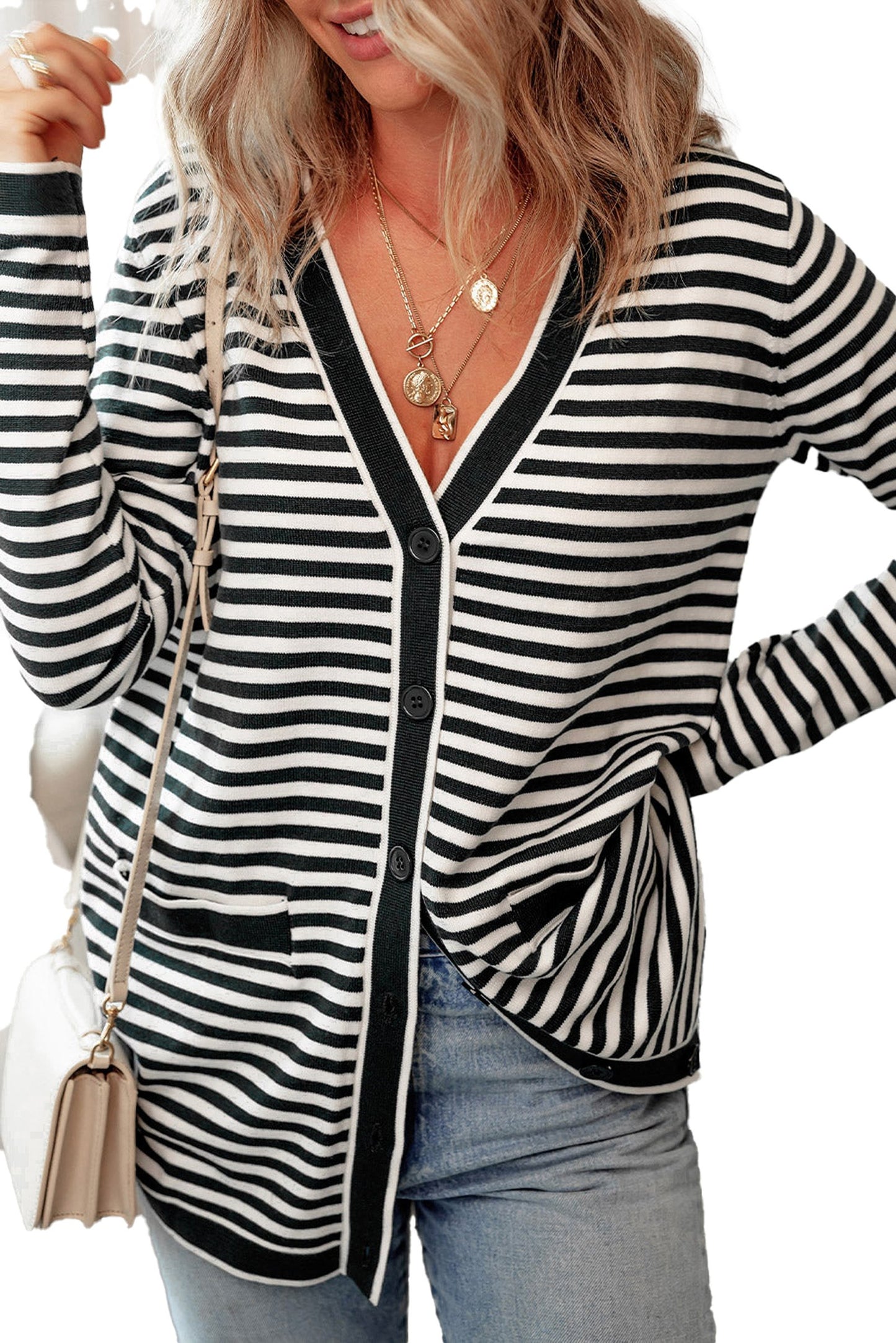Black Stripe Long Sleeve Cardigan