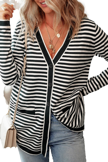 Black Stripe Long Sleeve Cardigan