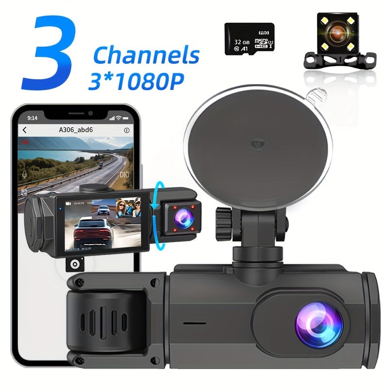 3 Channel Dash Cam With Night Vision
