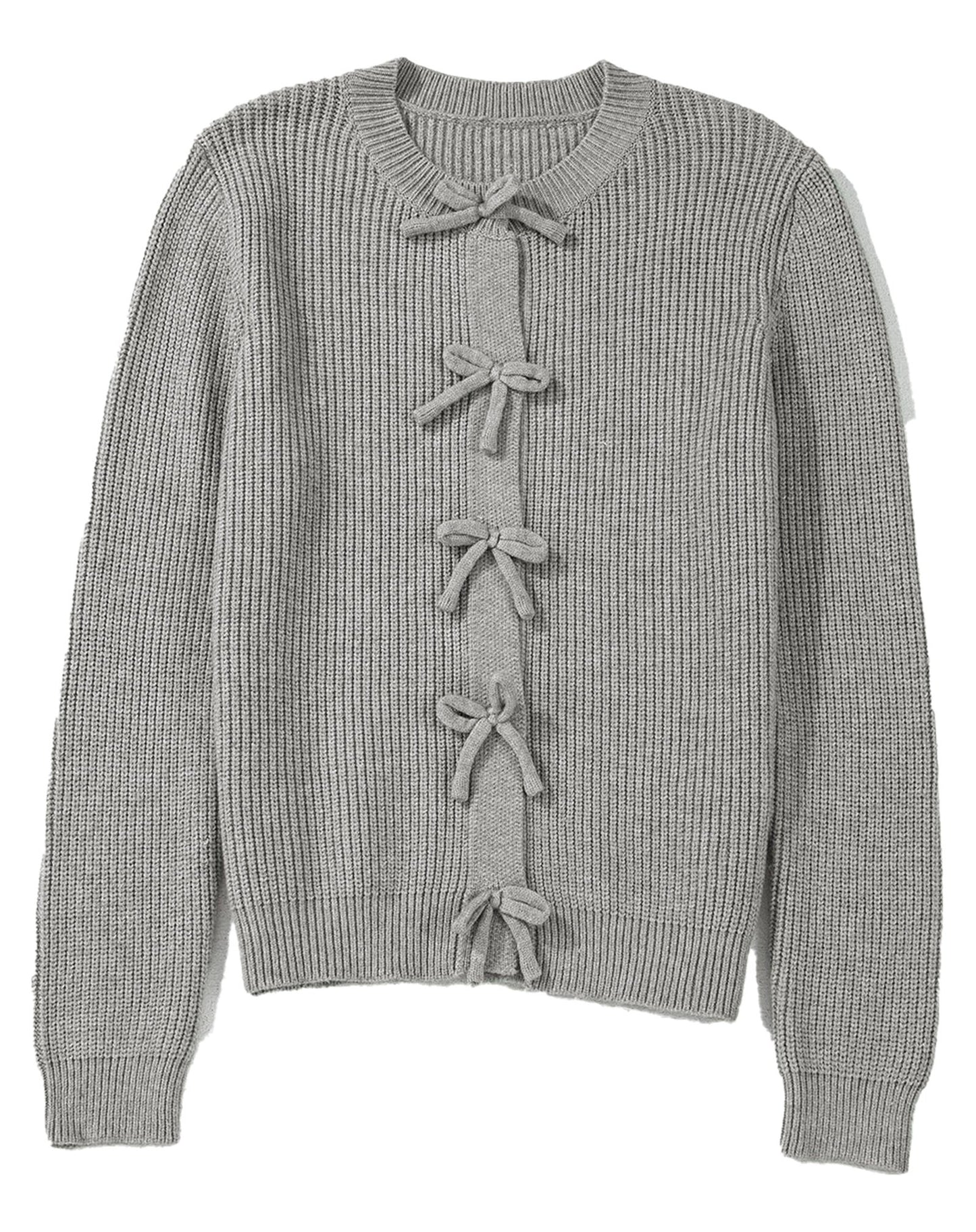 Gray Ribbed Knit Cardigan For Women