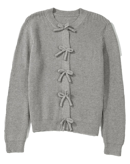Gray Ribbed Knit Cardigan For Women