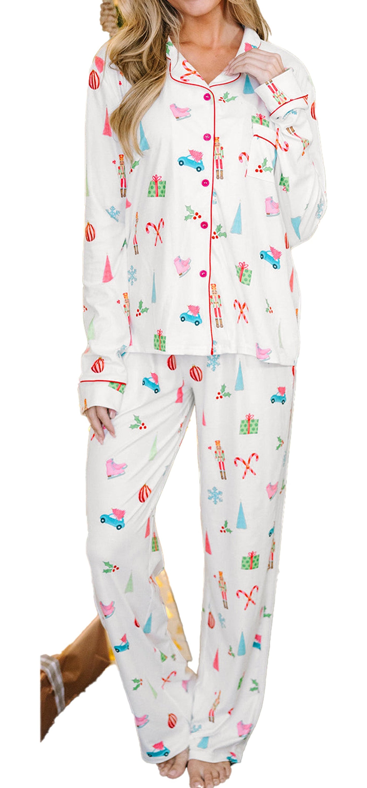 White Christmas Pajama Set For Cozy Nights