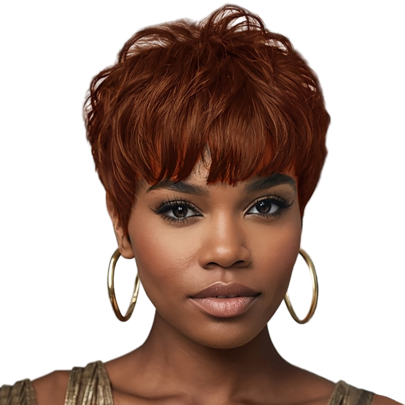 Short Black Wavy Wig With Bangs