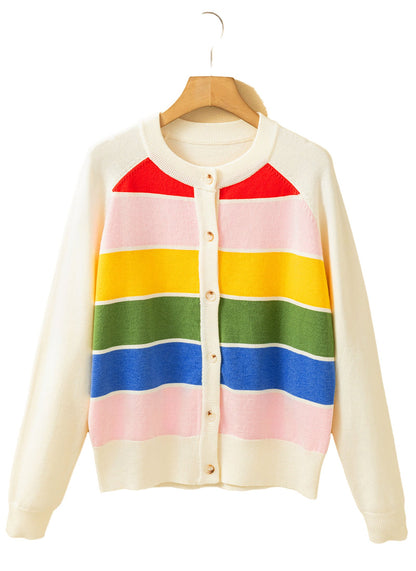 Colorful Stripe Button Front Cardigan