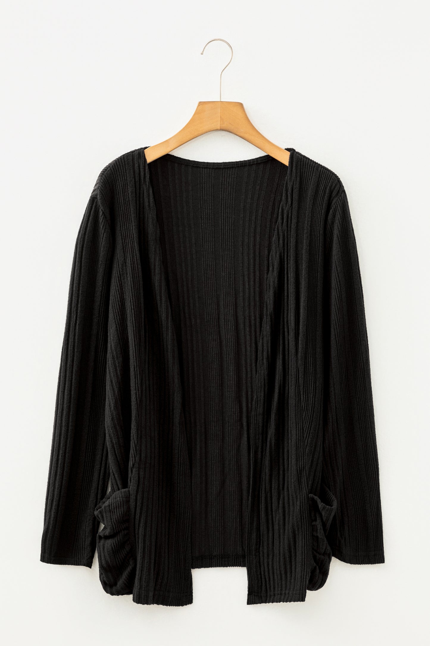 Black Ribbed Open Front Cardigan