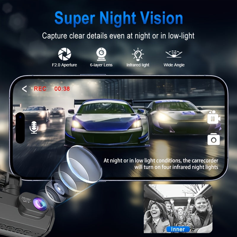 3 Channel Dash Cam With Night Vision