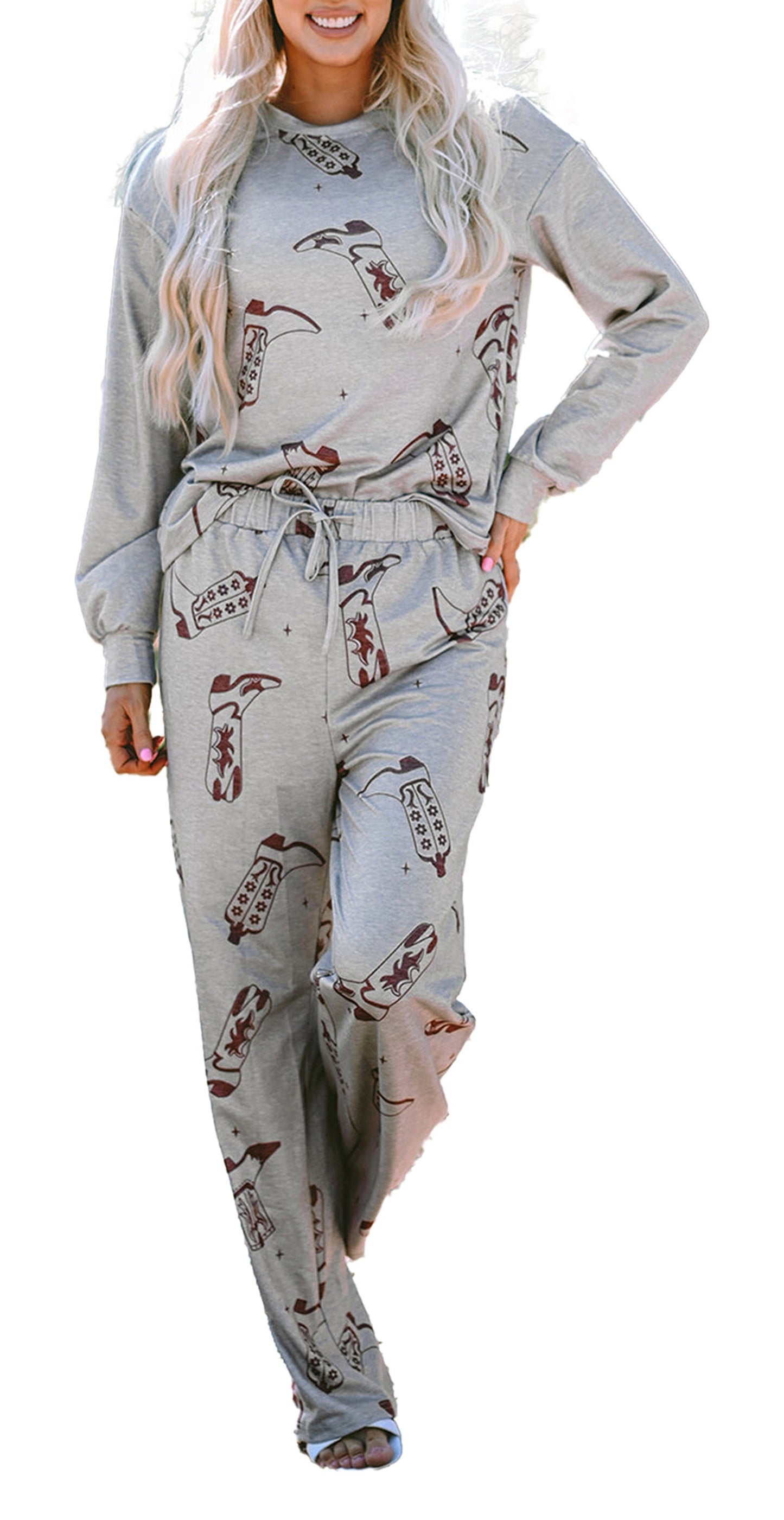Gray Cowgirl Boots Lounge Set