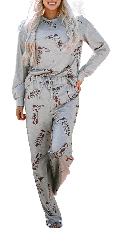 Gray Cowgirl Boots Lounge Set