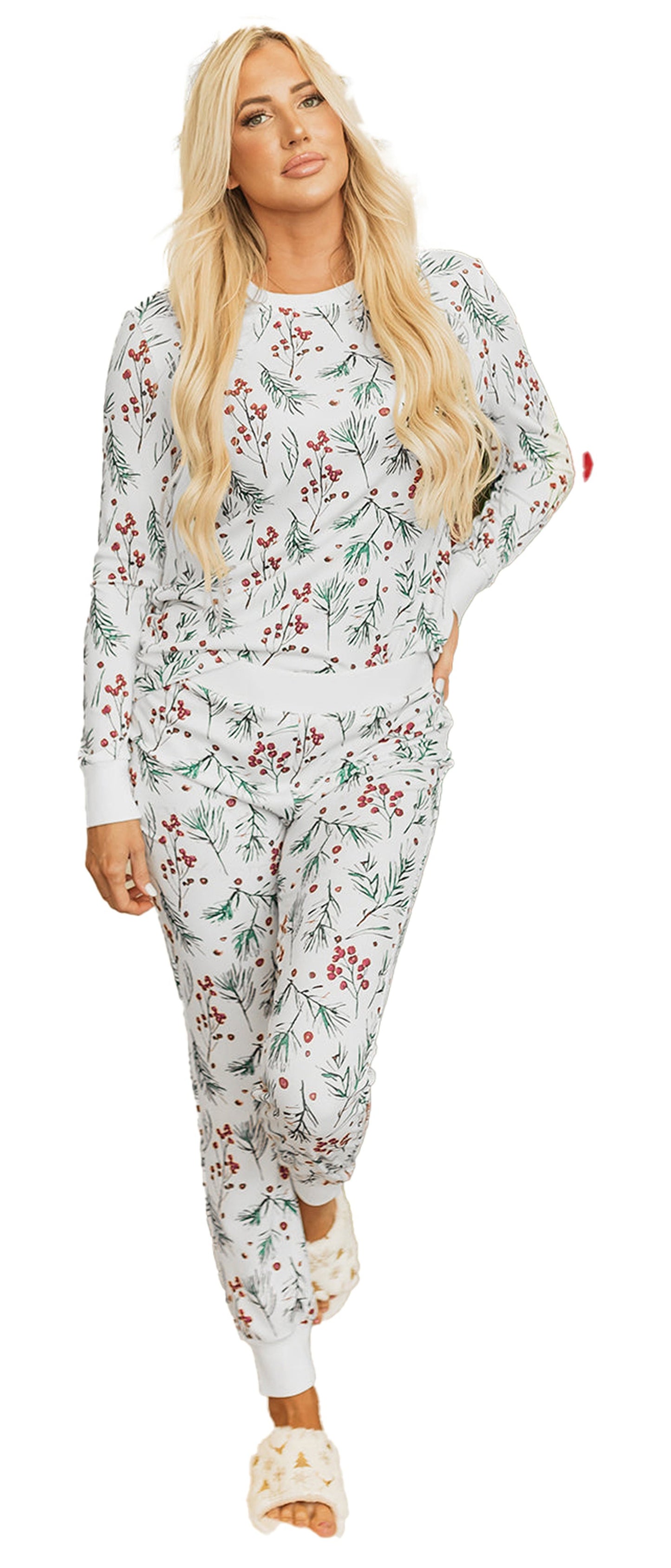 White Holly Print Lounge Set For Comfort