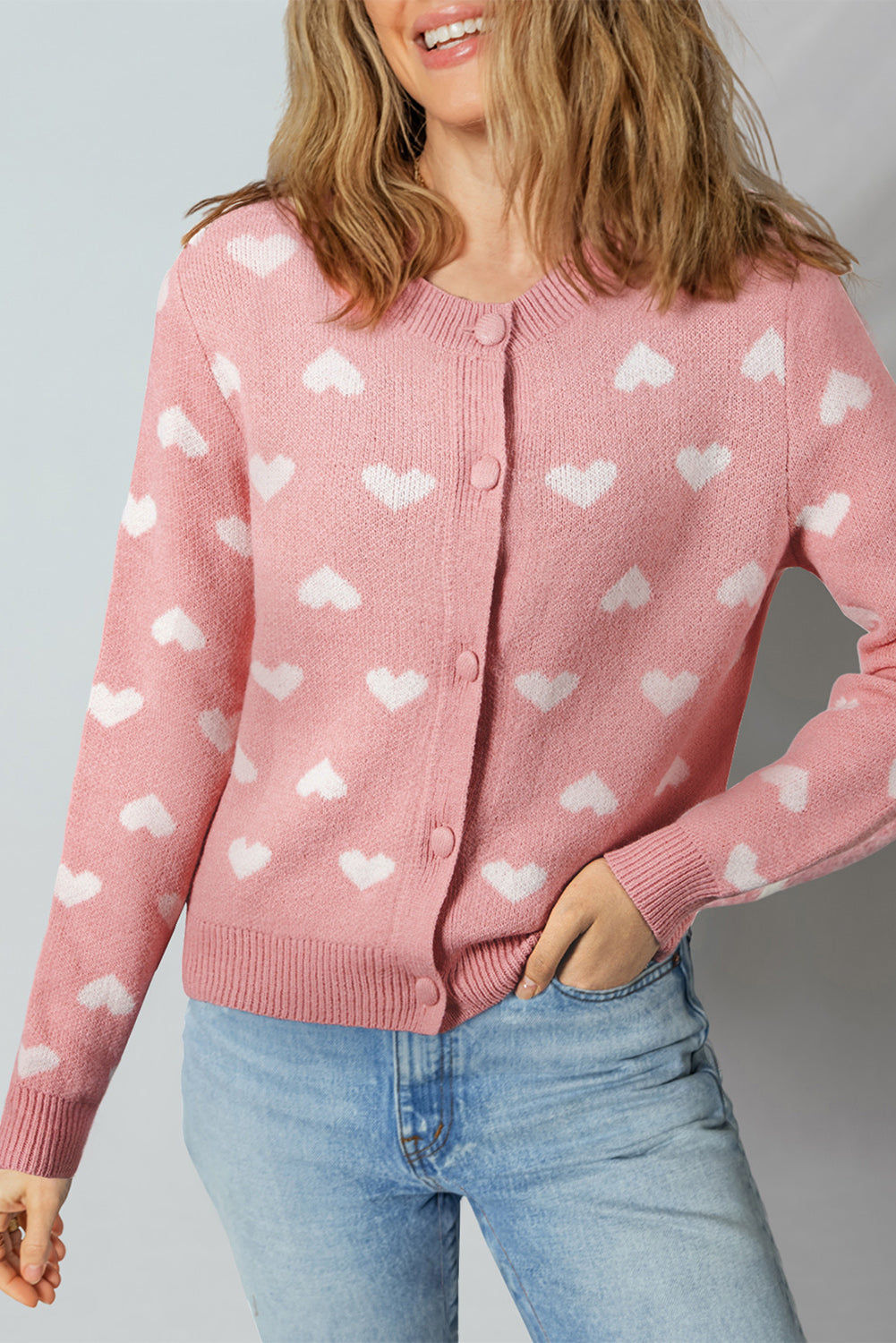 Light Pink Heart Cardigan Sweater