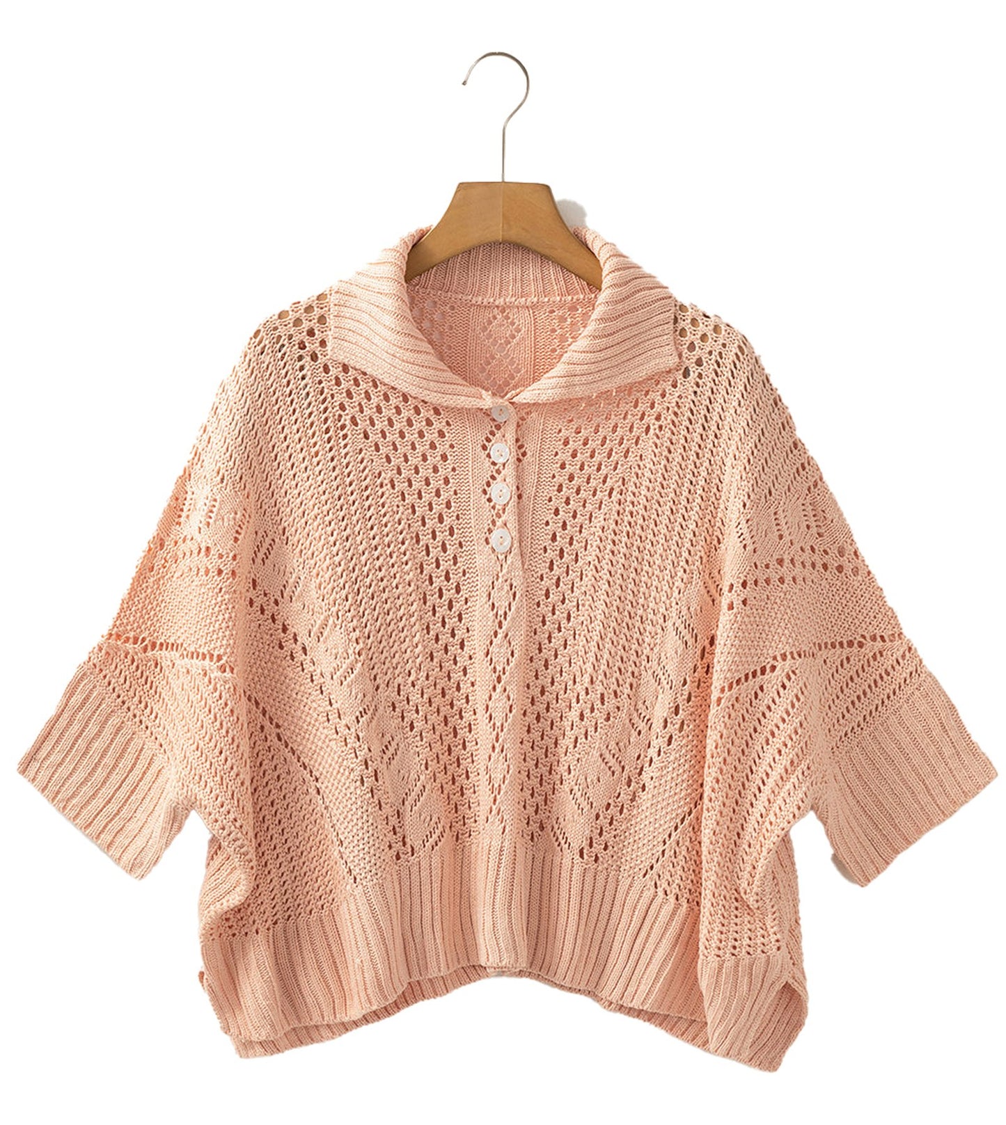 Apricot Pink Hollow Knit Sweater Cardigan