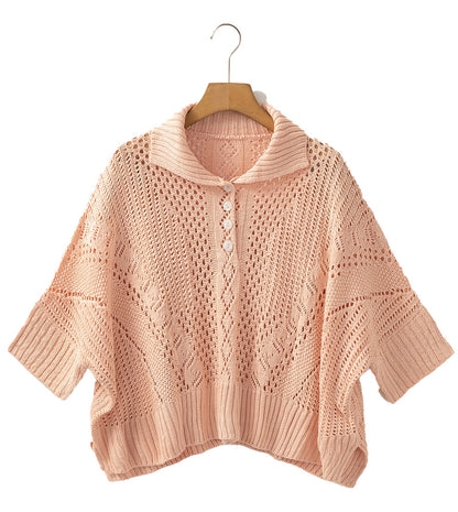 Apricot Pink Hollow Knit Sweater Cardigan