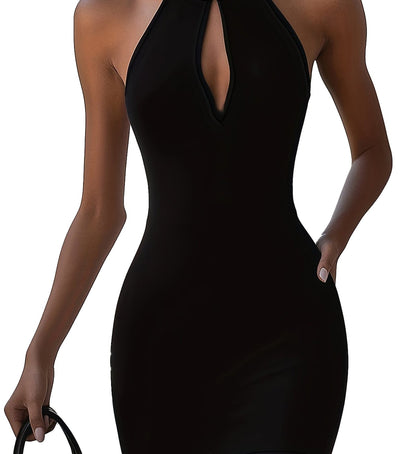 Black Halter Neck Bodycon Mini Dress