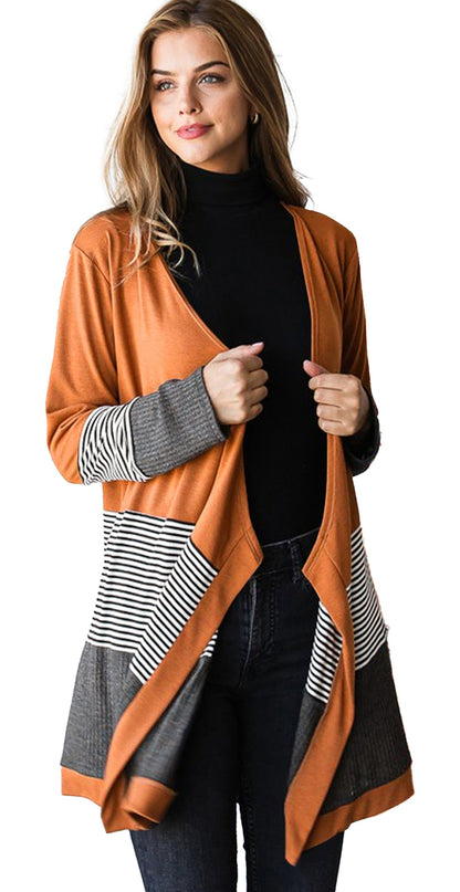 Orange Colorblock Cardigan For Chic Style