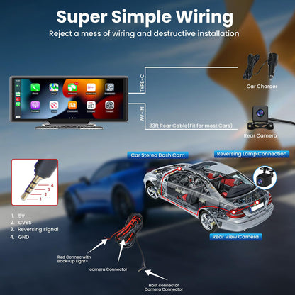 Wireless Carplay Portable Car Stereo Dash Cam