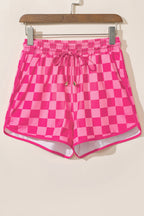 Rose Checkered Drawstring Elastic Waist Casual Shorts