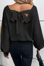 Red Lantern Sleeve Sweater With Bow Detail