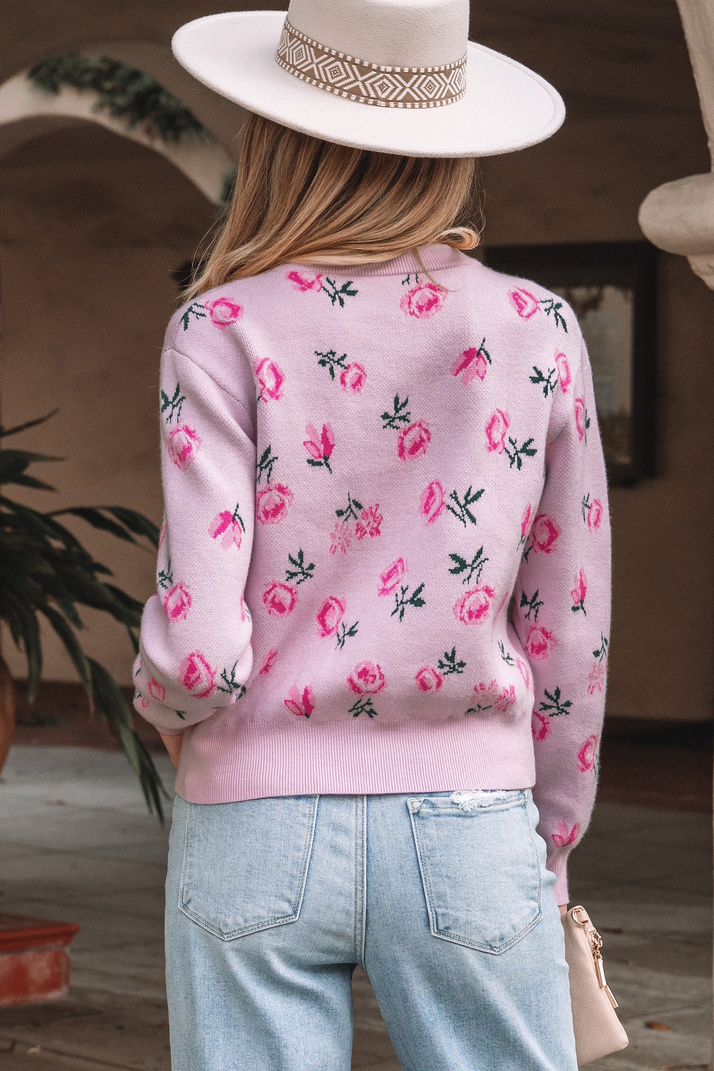 Floral Print Cropped Sweater For Trendy Style