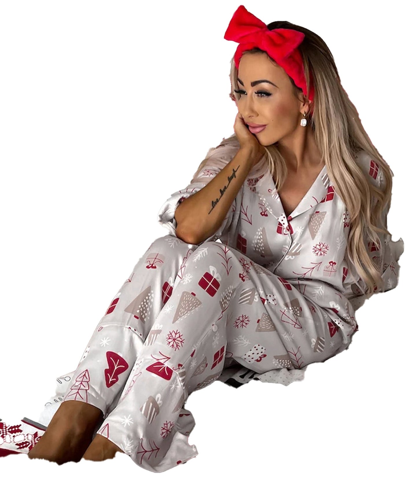 White Christmas Pajama Set For Cozy Nights