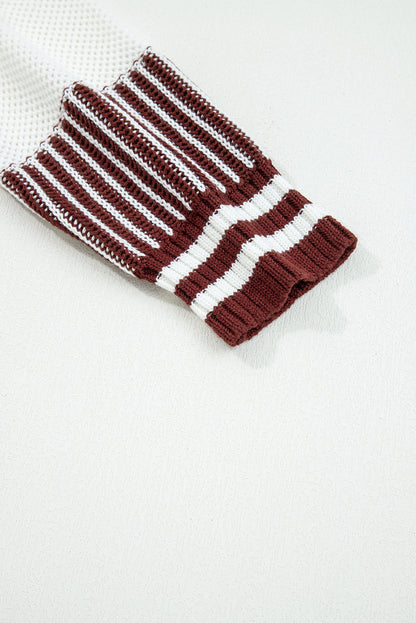 Brown Striped Patchwork Sweater For Trendy Look