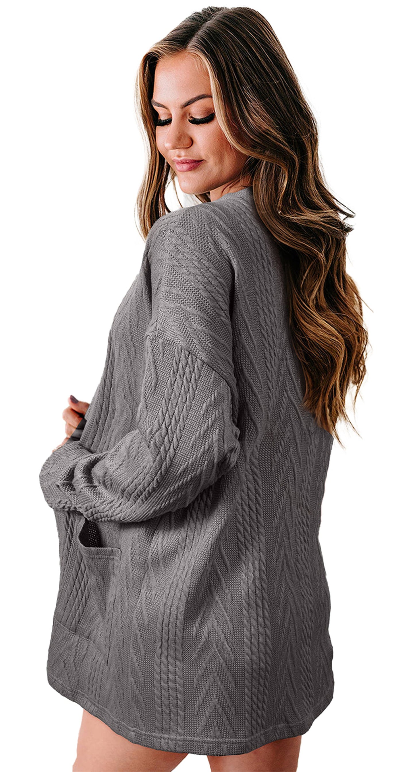 Solid Textured Open Front Cardigan