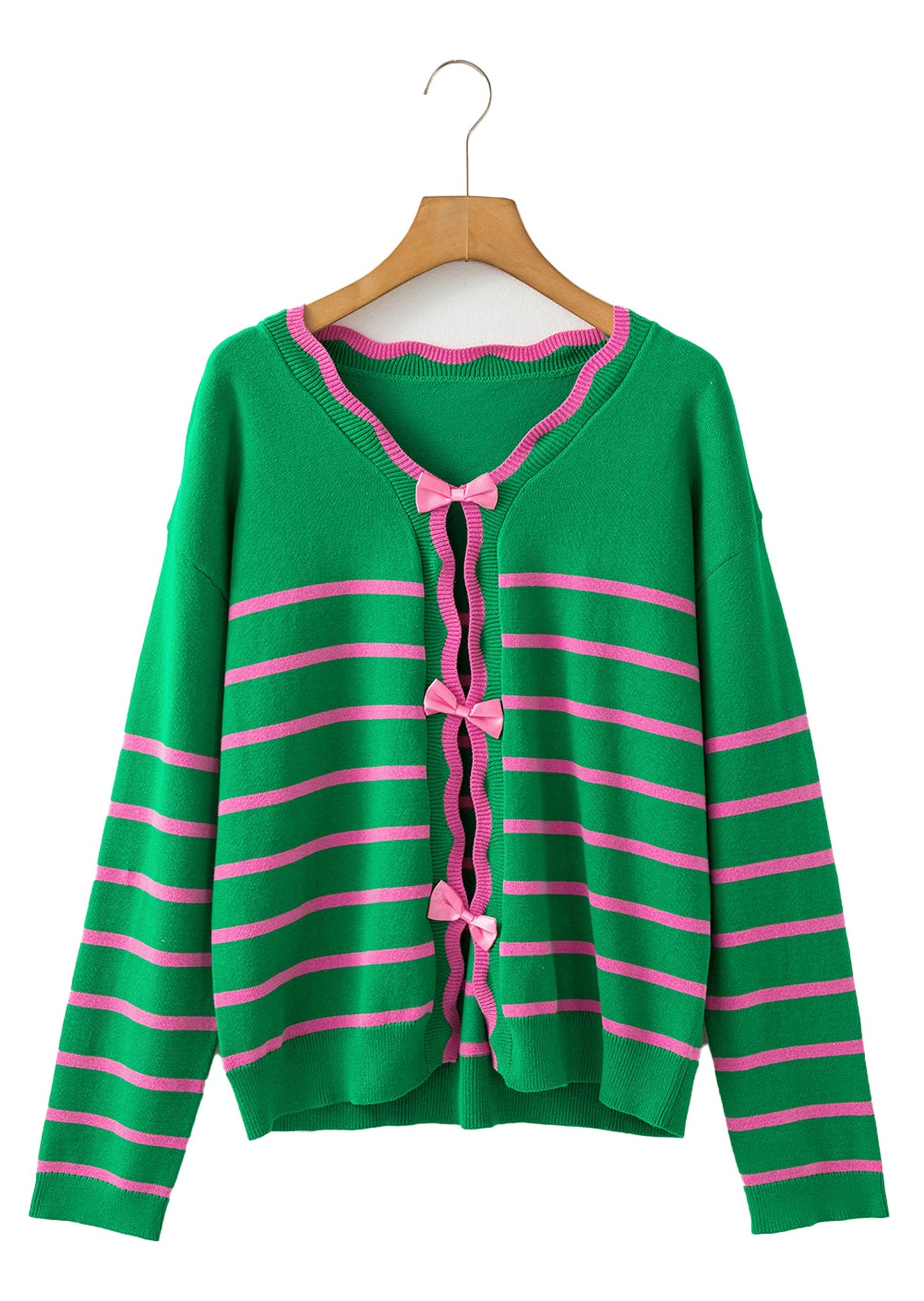 Green Stripe Bow Sweater Cardigan