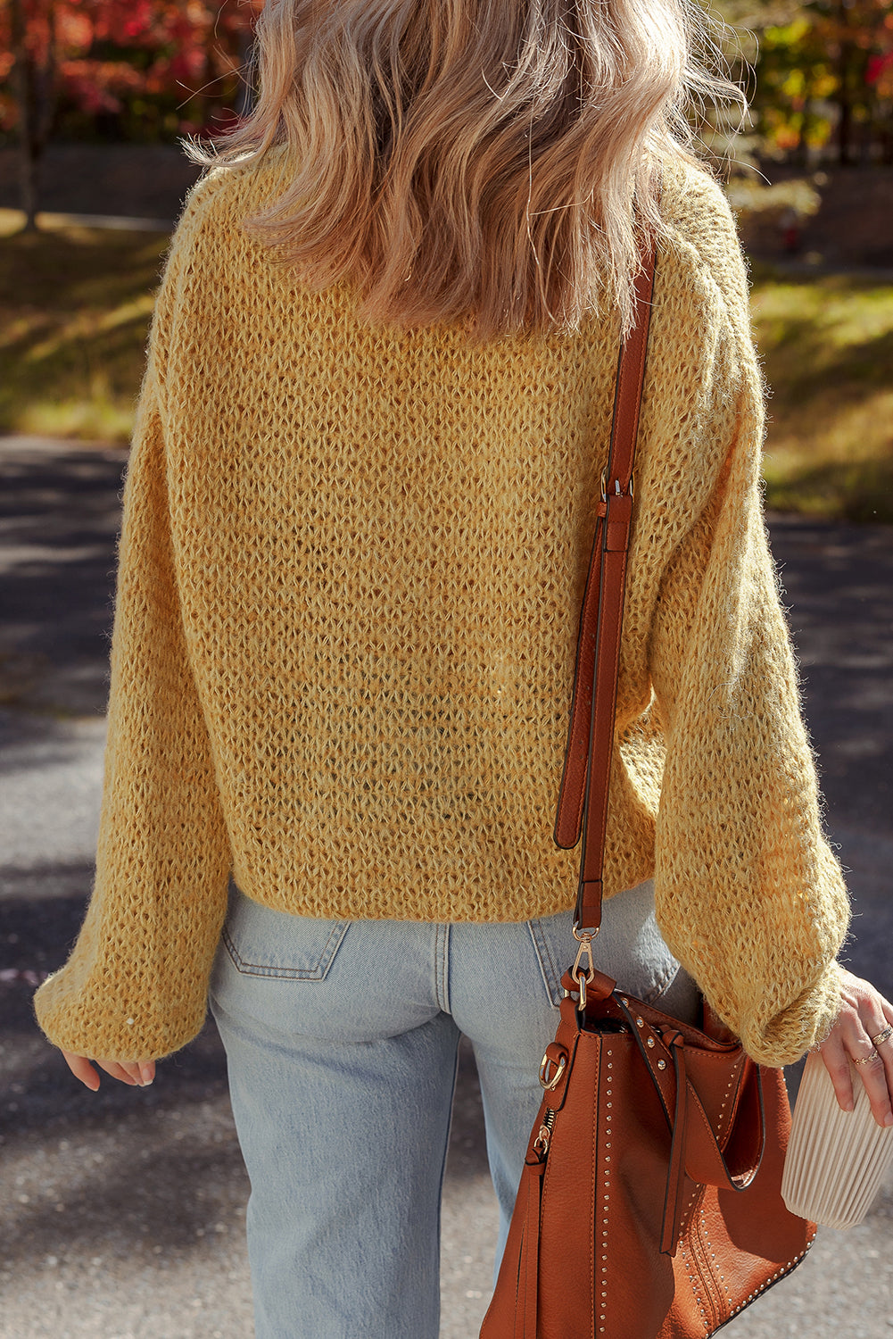 Light Beige Lantern Sleeve Cardigan