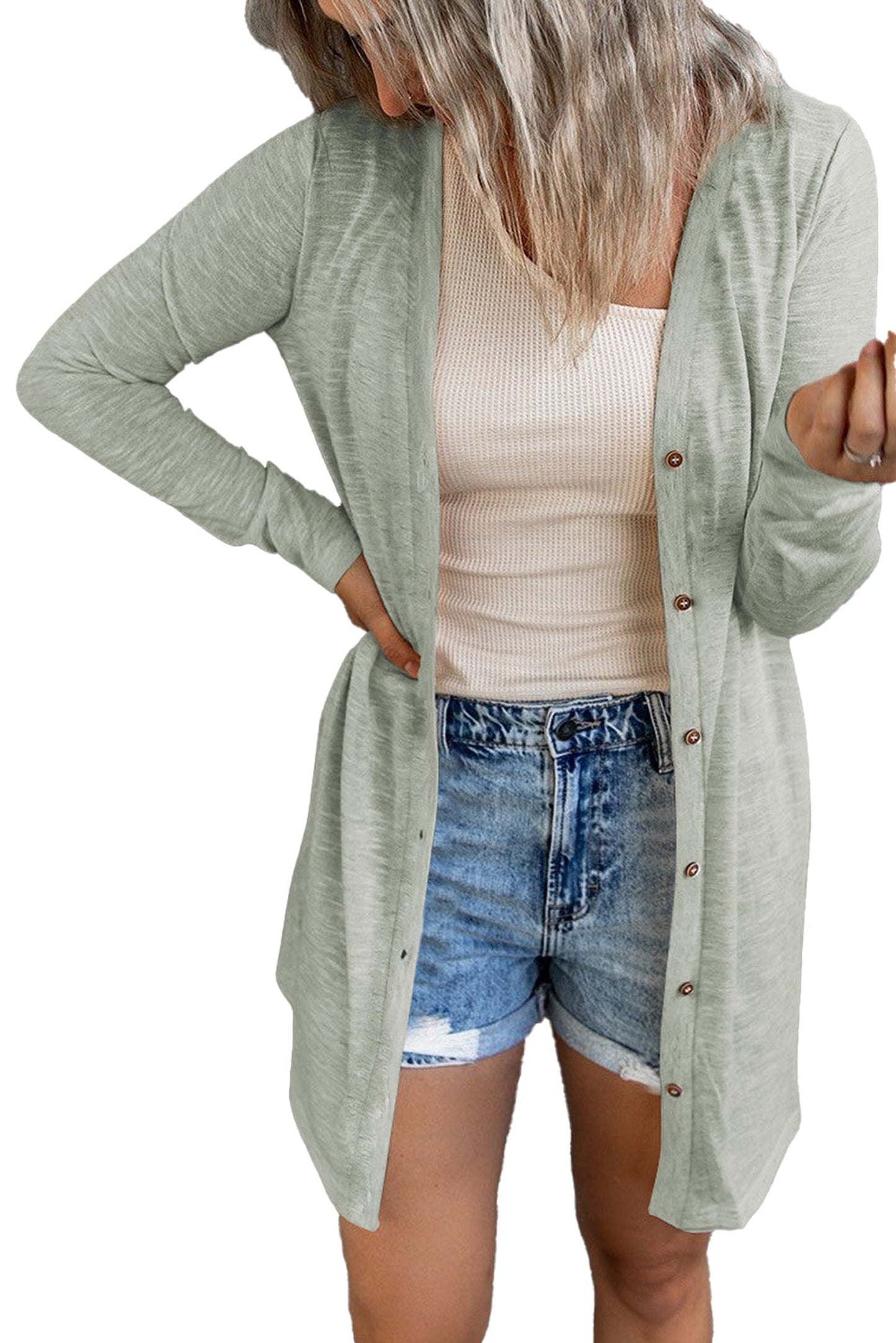 Beige Open-Front Cardigan For Trendy Looks
