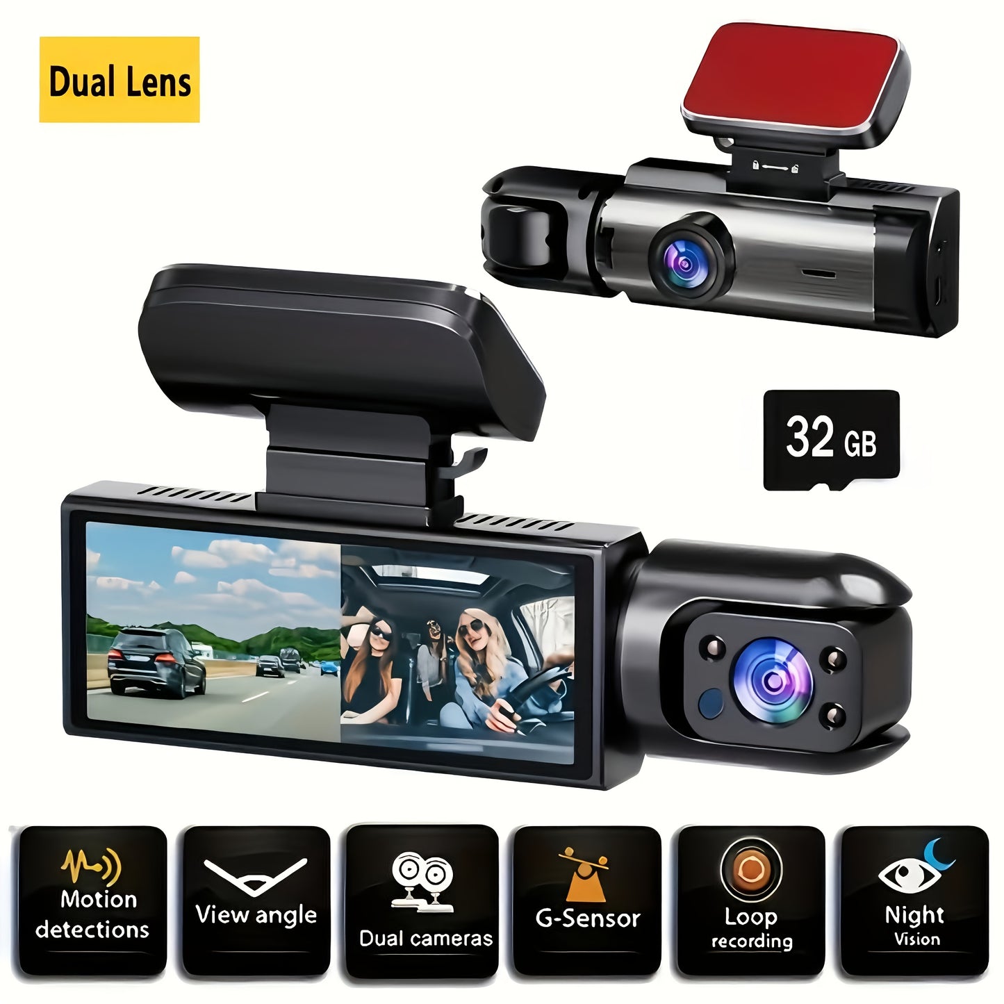1080p Dual Camera Dash Cam With Memory Card