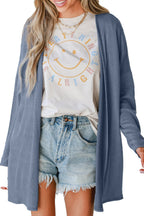 Blue Rib Knit Open Front Cardigan