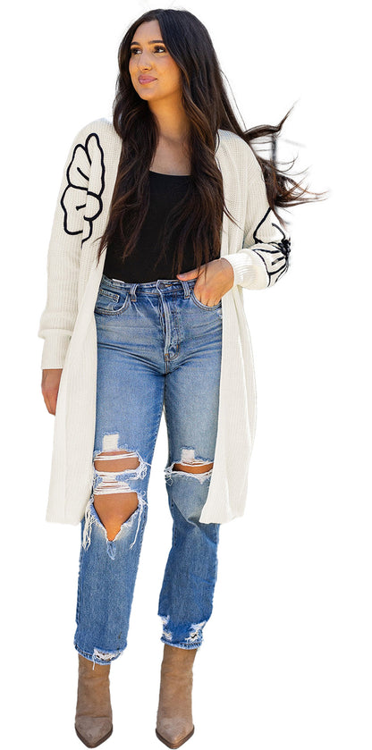 Beige Flower Embroidered Duster Cardigan